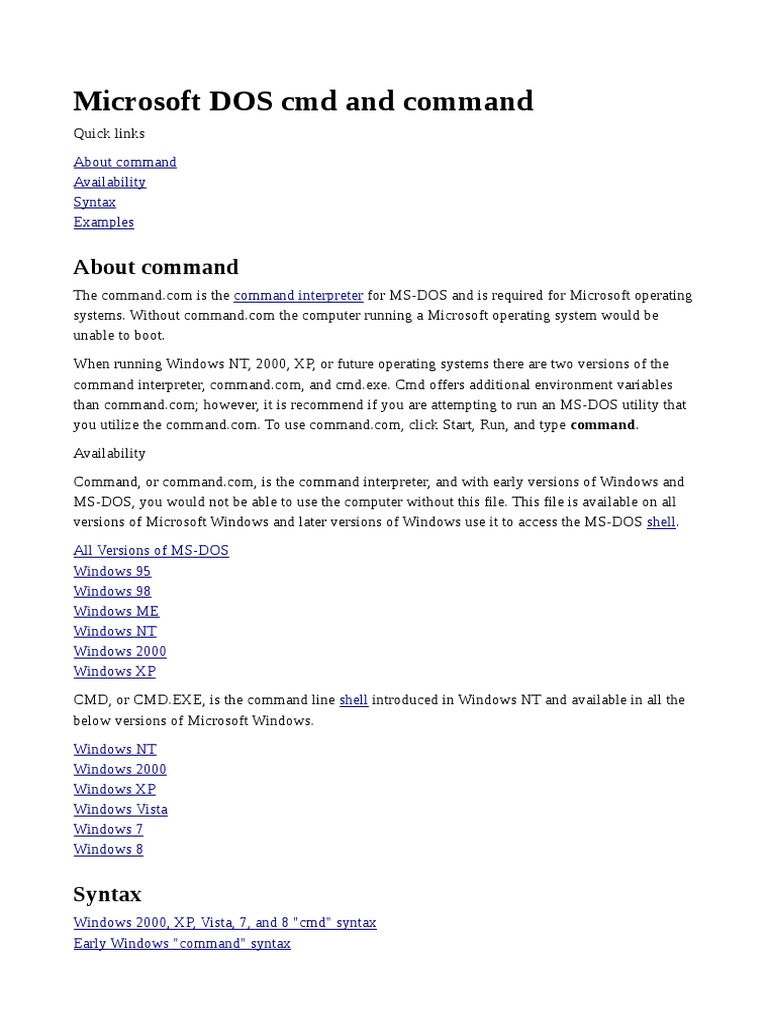 Microsoft DOS CMD and Command | PDF