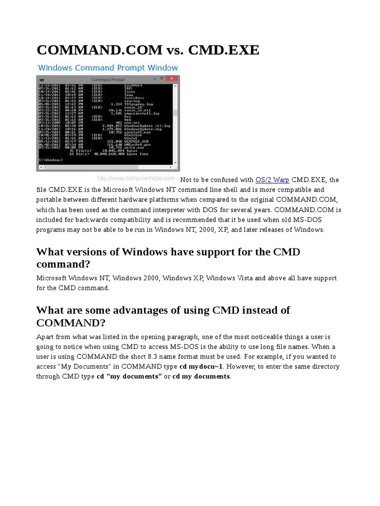 CMD.EXE vs COMMAND.COM: Key Differences | PDF