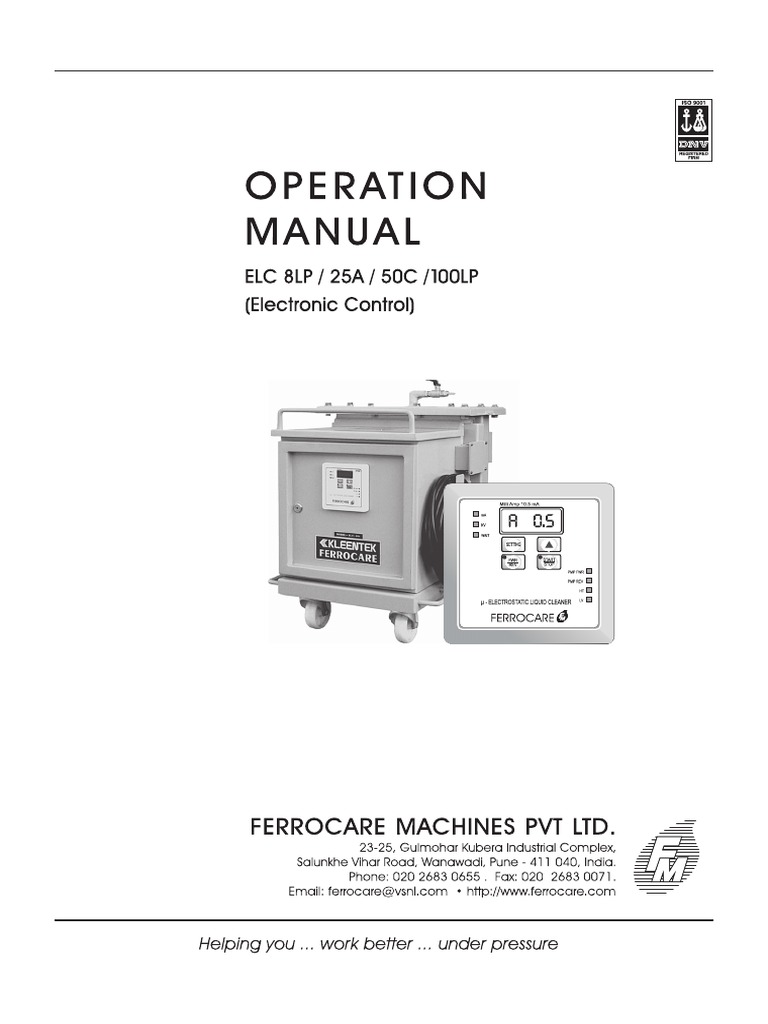 Ferrocare ELC Machine User Manual | PDF | Pump | Switch