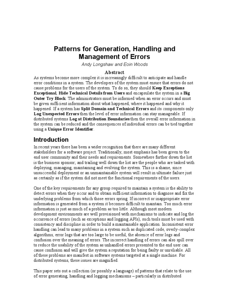 Error Management Patterns in Systems | PDF | Software Engineering ...