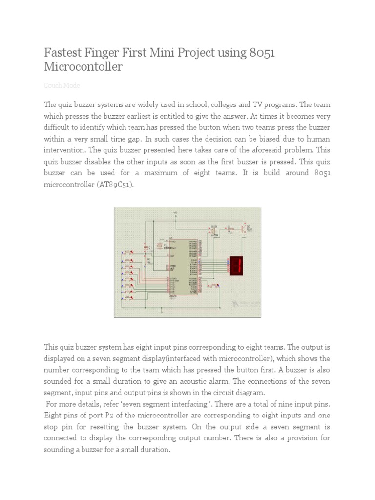 Fastest Finger First Quiz Buzzer 8051 | PDF | Microcontroller | Digital ...