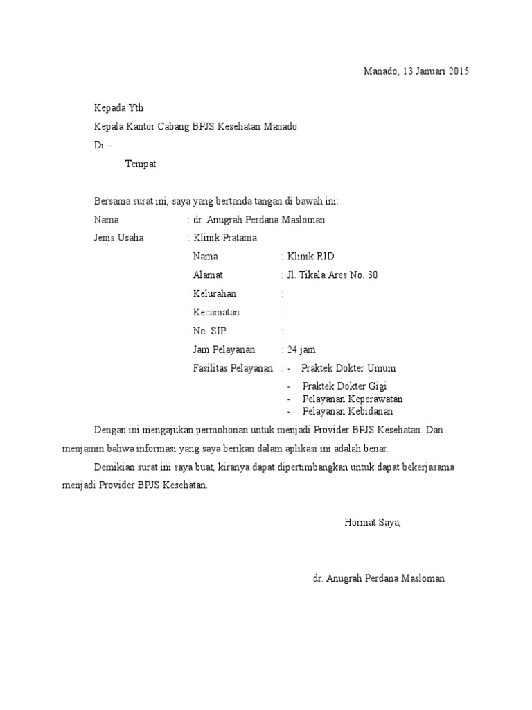 Contoh Surat Lamaran Kerja Di Klinik Dokter Berbagi