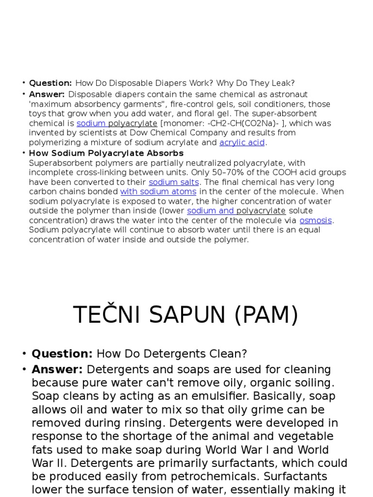 Question How Do Disposable Diapers Work? Why Do They Leak? Answer