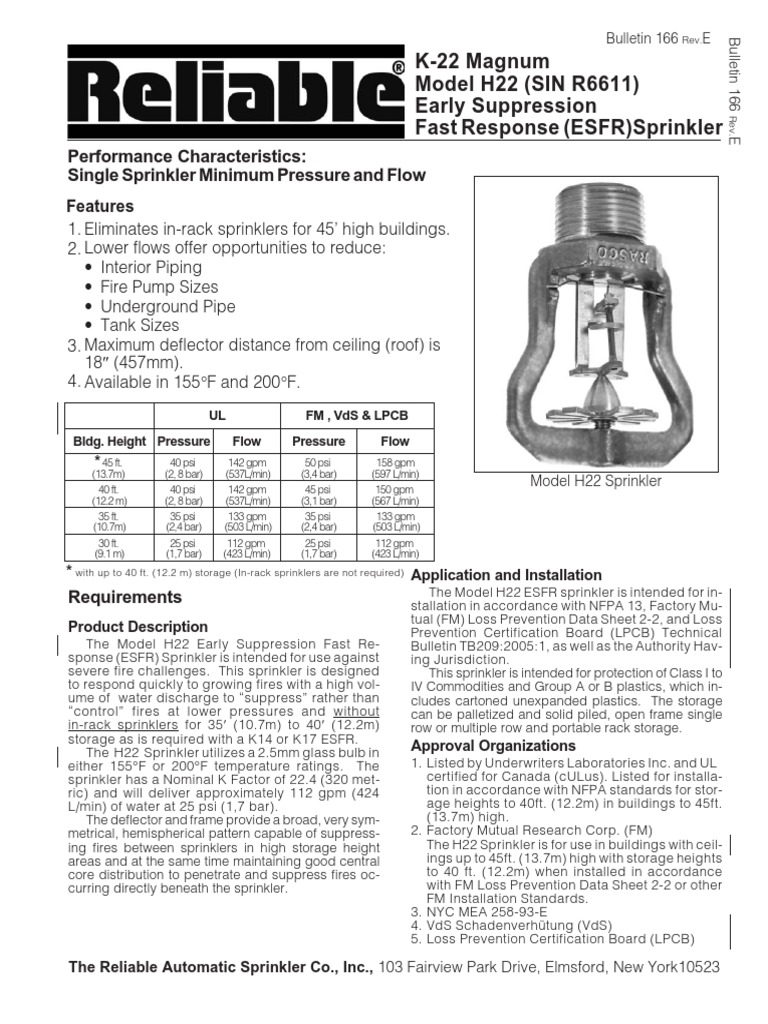 Esfr k22 Magnum PDF Fire Sprinkler System Building Engineering