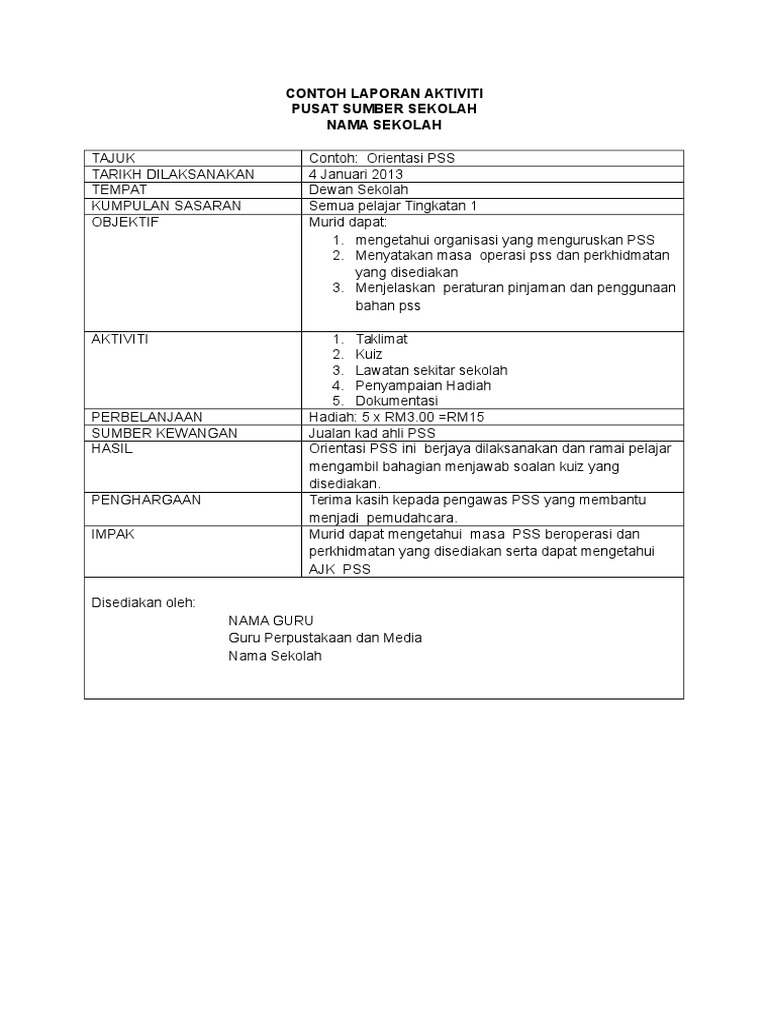Contoh Format Laporan Literasi Maklumat Pdf