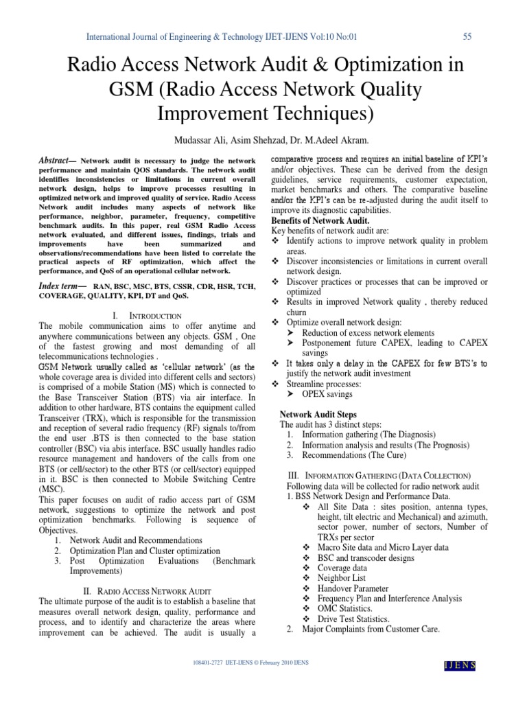 Radio Access Network Audit & Optimization | PDF