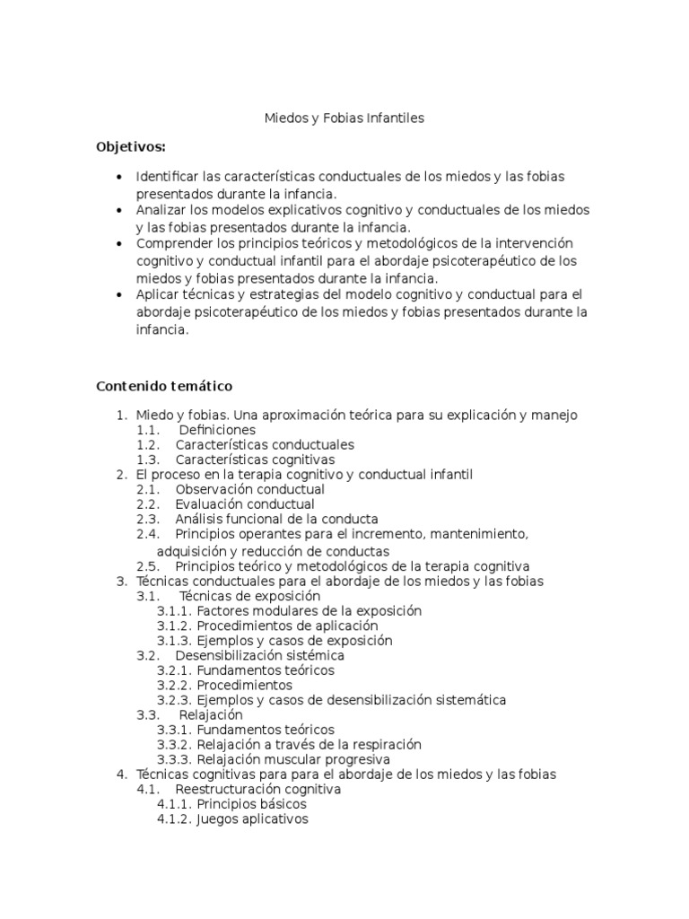Terapia Infantil: Miedos y Fobias | PDF | Fobia | Terapia cognitiva