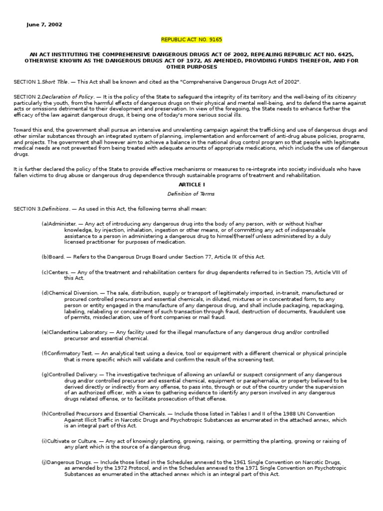 RA 9165 (Dangerous Drugs Act) Narcotic Asset Forfeiture