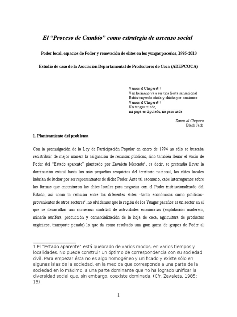 Emergencia y Proceso de Formación Del Movimiento Cocalero en Bolivia