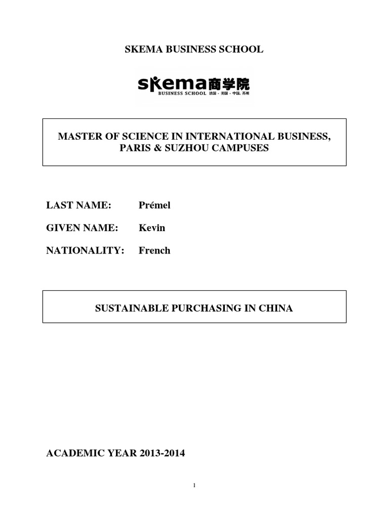 Thesis Sustainable Purchasing In China Kevin Prémel