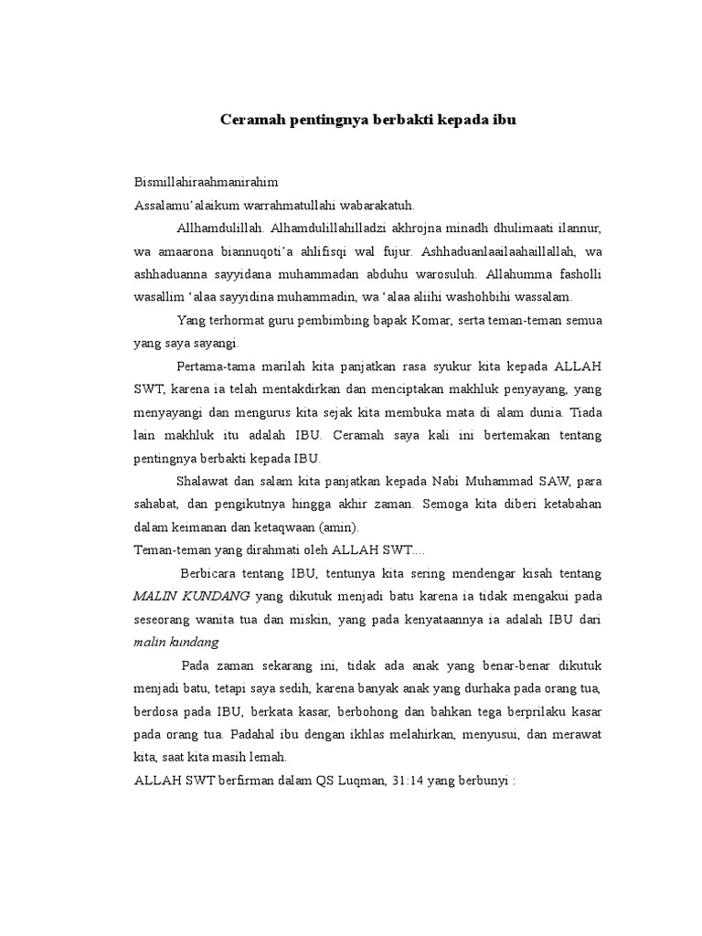 Ceramah Pentingnya Berbakti Kepada Ibu