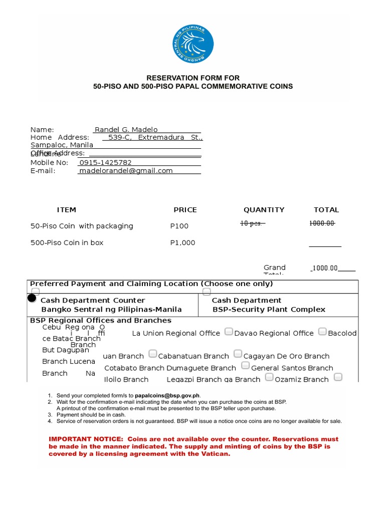 Cebu Coin Purchase Order Form | PDF | Finance & Money Management