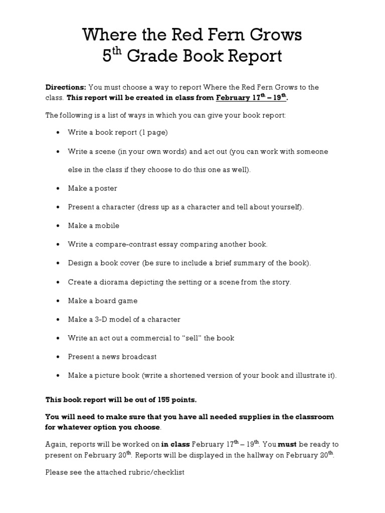 Where The Red Fern Grows Book Report | PDF | Language Arts 