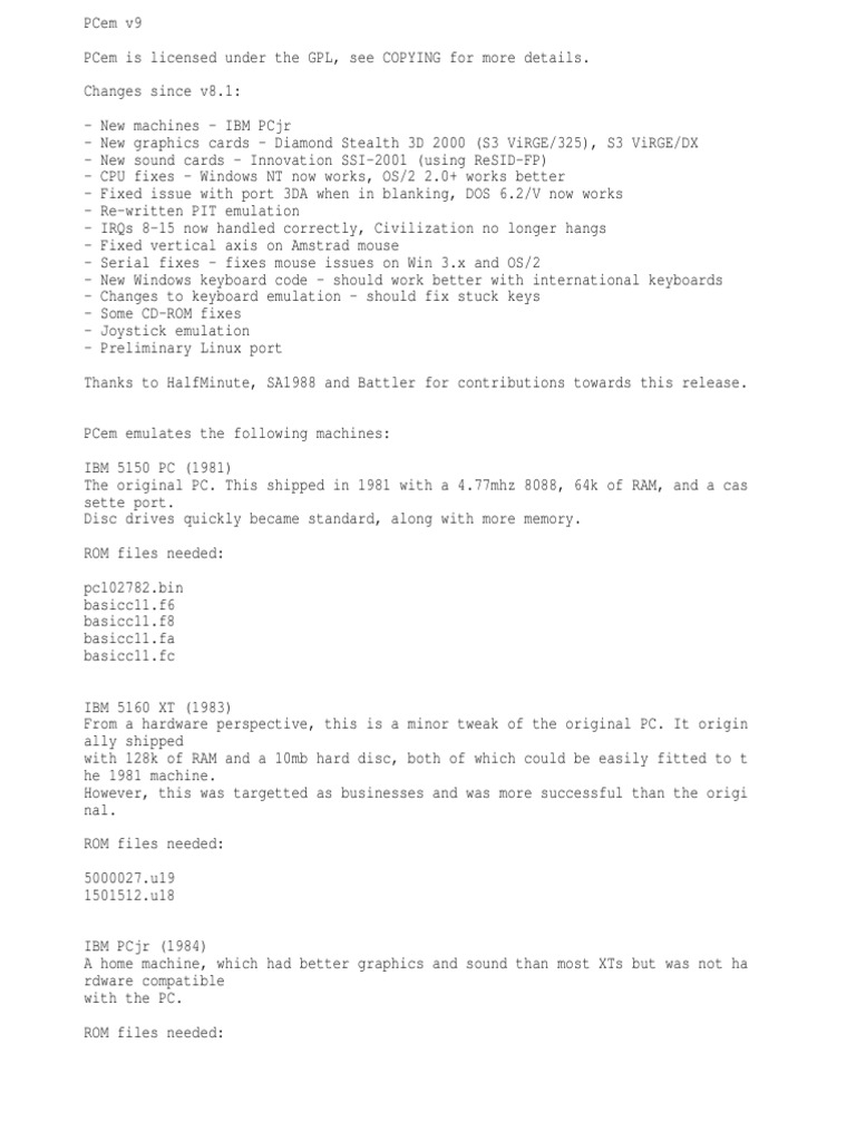 PCem v9: Emulator Updates and ROMs | PDF | Classes Of Computers ...
