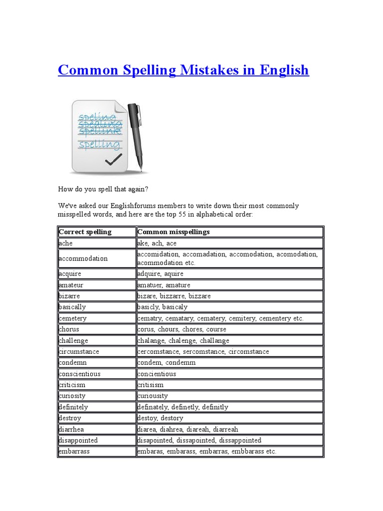 Common Spelling Mistakes in English | PDF