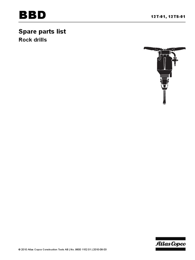 Atlas Copco BBD 12T Rock Drill Parts List PDF Valve Mechanical Engineering