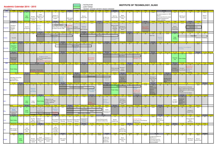 IT Sligo Academic Calendar 2014 20151b  Download Free PDF  Academic 