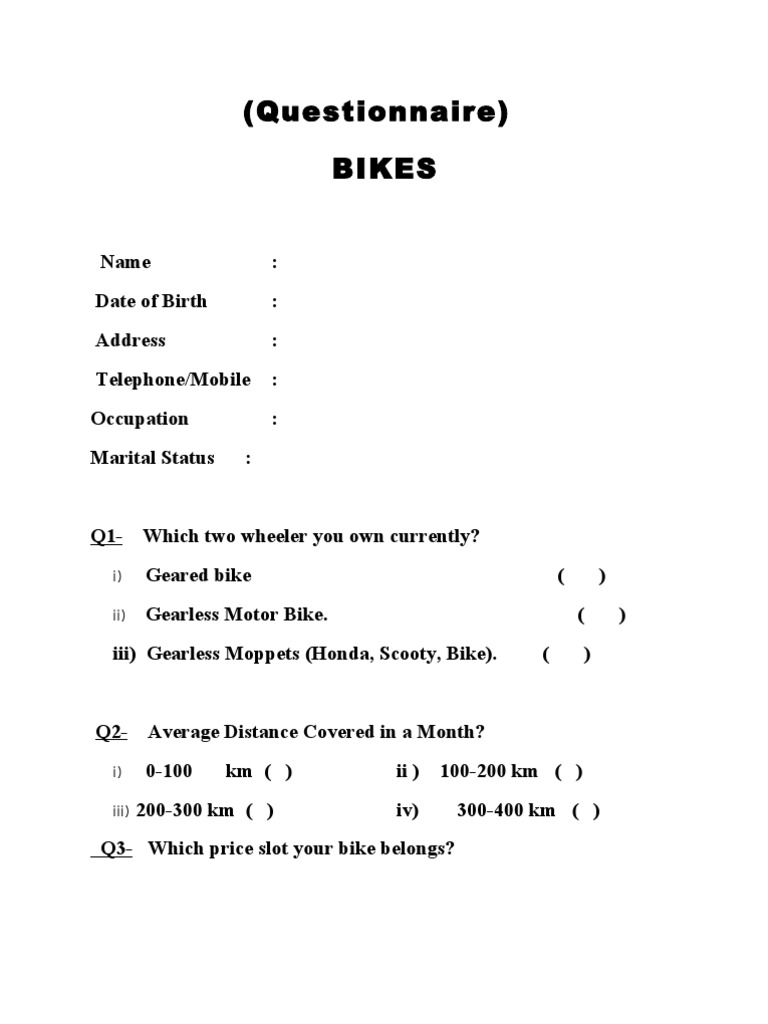 (Questionnaire) BIKES Defined Benefit Pension Plan Pension