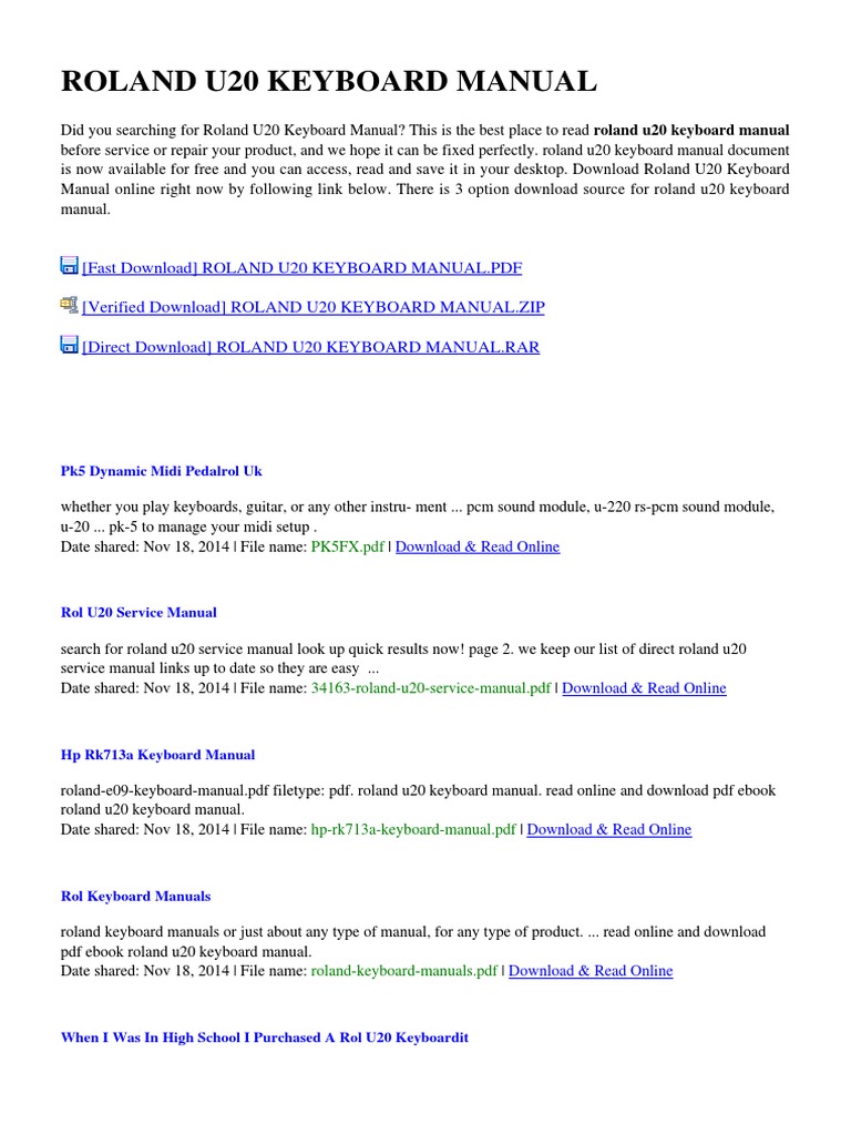 Roland U20 Keyboard Manualpdf | PDF | Synthesizer | Sound Technology