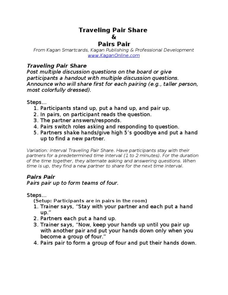 Traveling Pair Share & Pairs Pair | PDF