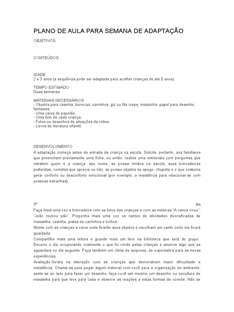 Plano de Aula para Semana de Adaptação | PDF | Bibliotecas | Escolas