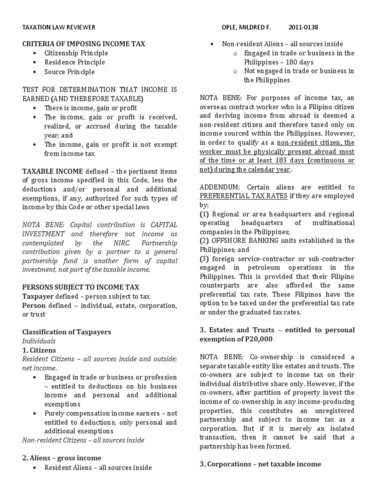 An In-Depth Review of Philippine Taxation Laws on Determining Taxable