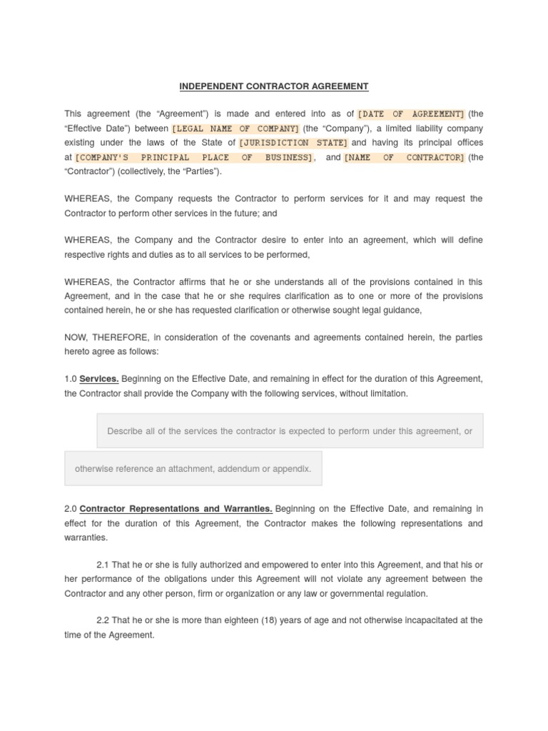 Independent Contractor Agreement | PDF | Indemnity | Legal Concepts