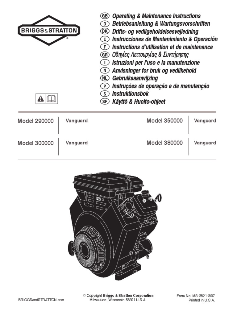 Briggs and Stratton Model 0402020 12kW Engine Manual PDF Gasoline