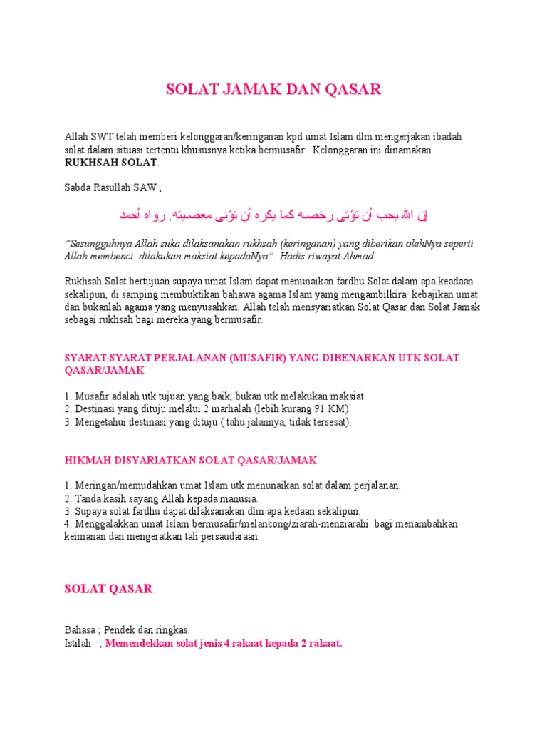 Solat Jamak Dan Qasar
