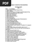 Cs2203 Object Oriented Programming Iiird Sem Question Bank Unit - I Part - A (2 Marks)