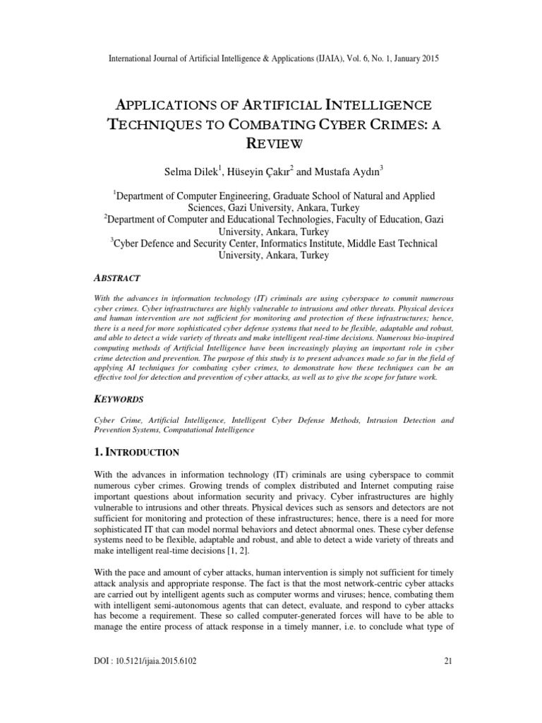 Applications of Artificial Intelligence Techniques To Combating Cyber ...