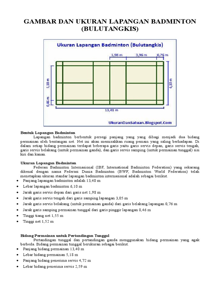 Gambar Dan Ukuran Lapangan Badminton Pdf