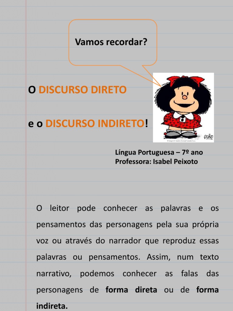Exercícios Discurso Direto E Indireto 7 Ano Com Gabarito