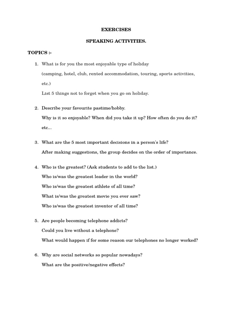 Engaging Speaking Activities for Kids | PDF