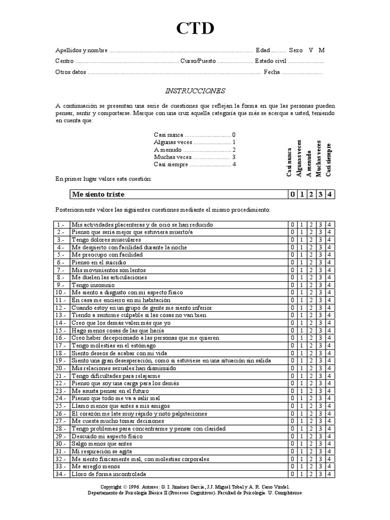 Hoja Cuestionario CTD | PDF