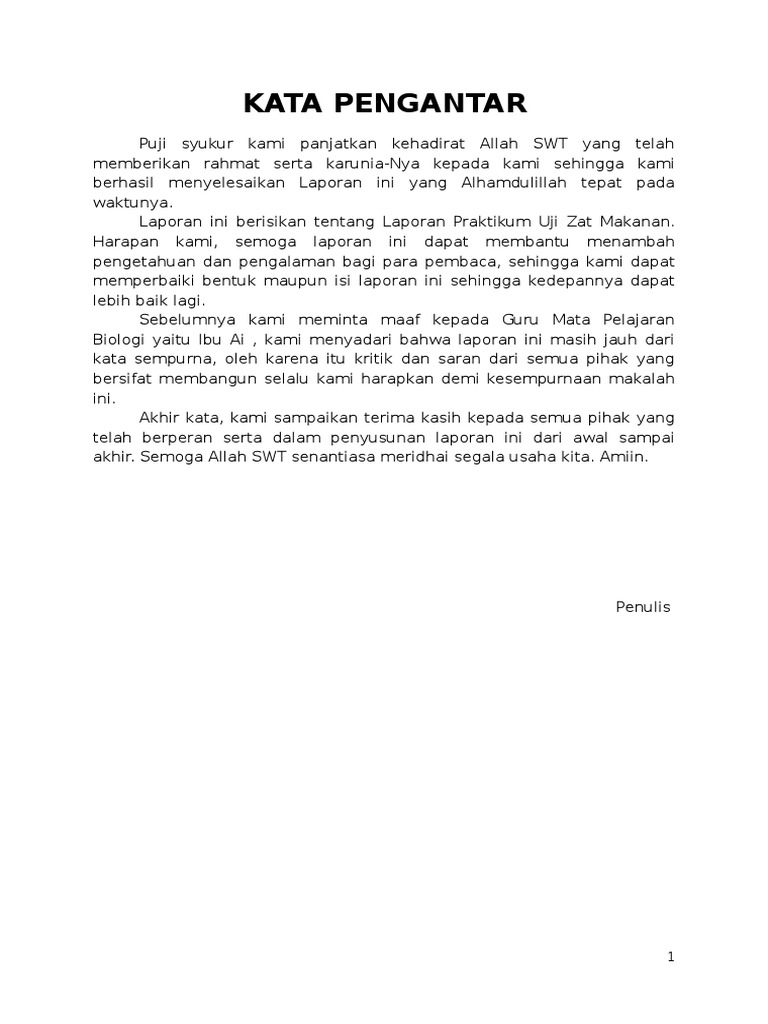 Laporan Praktikum Biologi Uji Zat Makanan