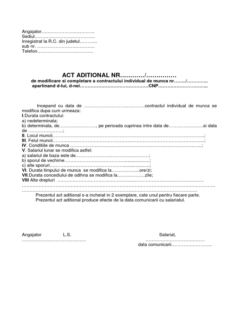 Act Aditional Majorare Salariu 2023 Pdf Image to u