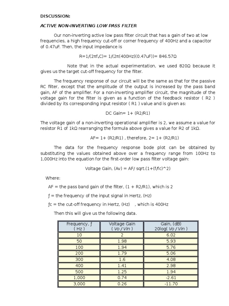 Active High and Low Pass Filter Analysis | PDF | Low Pass Filter ...