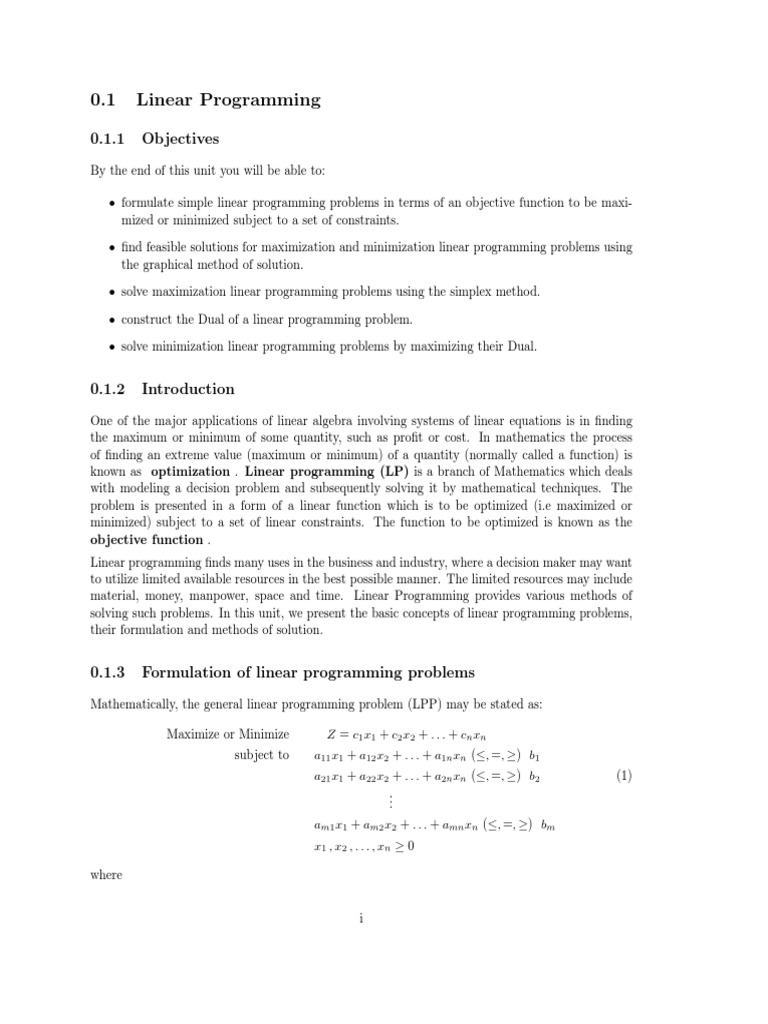 Linear Programming Objectives and Methods | PDF | Linear Programming ...