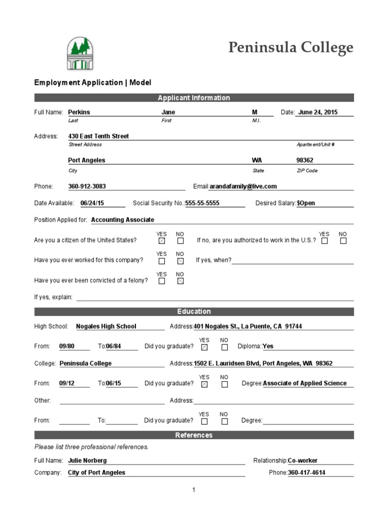 Perkins Employment Application | PDF | Business | Labour