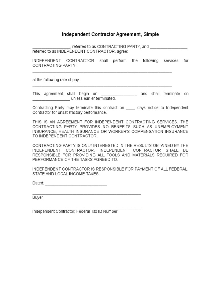 Independent Contractor Agreement Simple Pdf