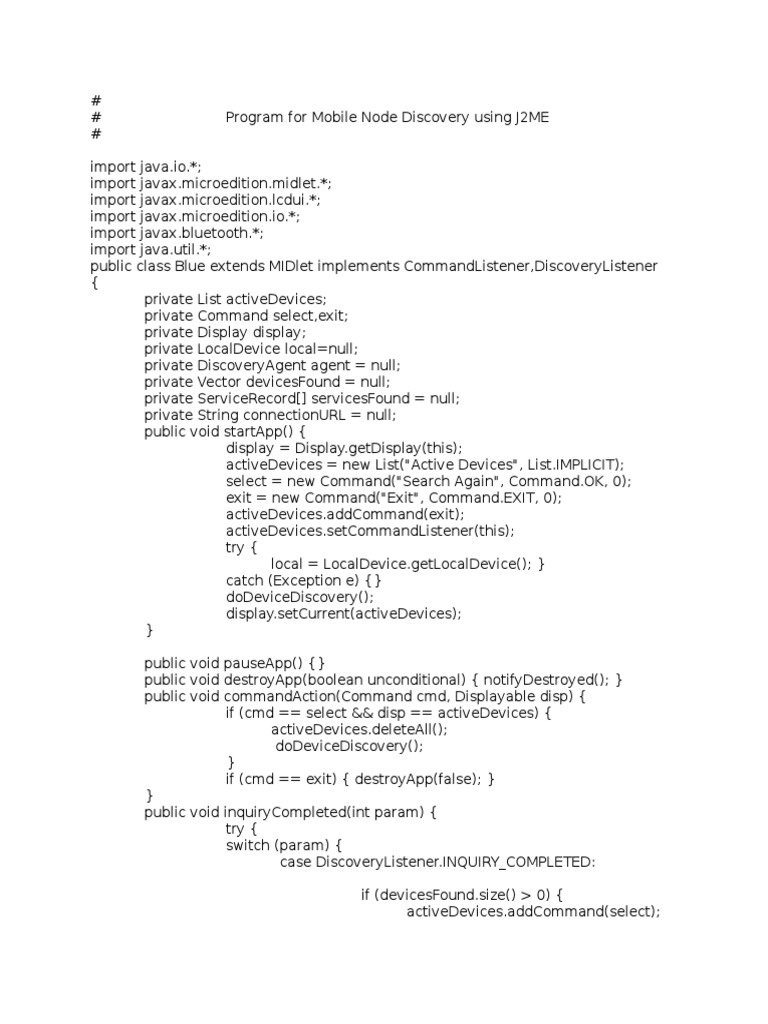 Mobile Node Discovery with J2ME Code | PDF