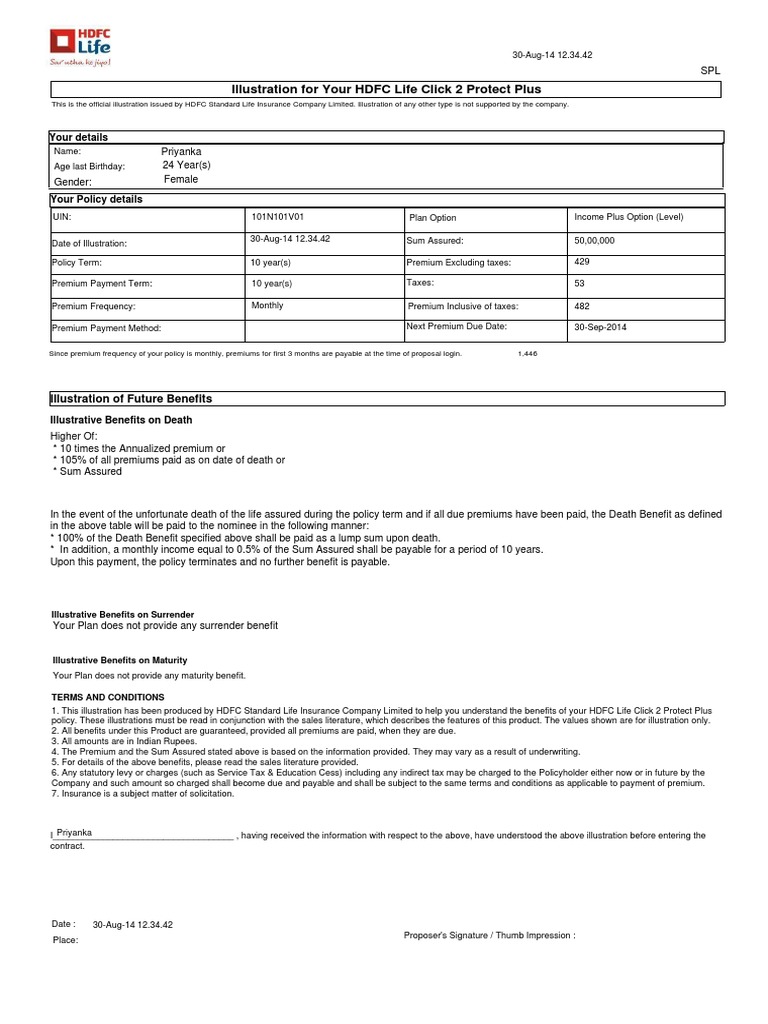 HDFC Life Click 2 Protect Plus Illustration | PDF | Life Insurance ...
