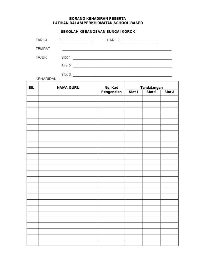 Borang Kehadiran Peserta Program Pdf