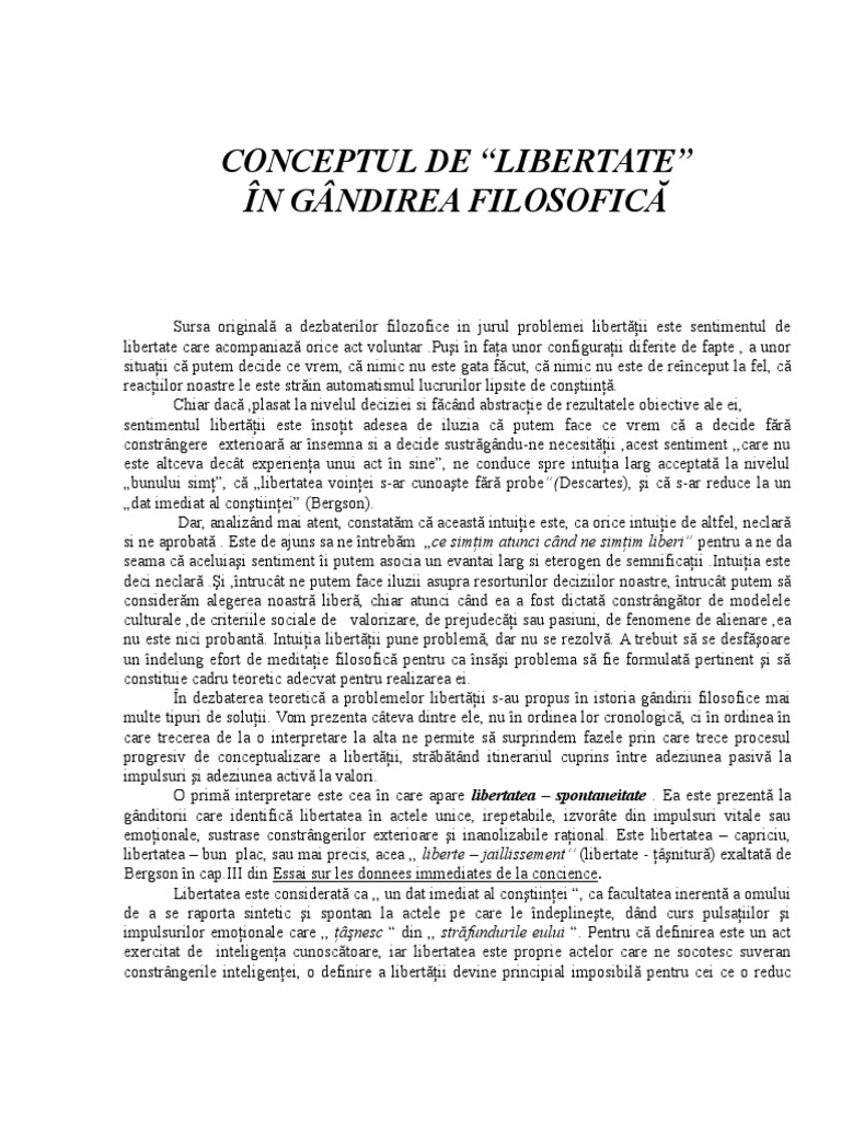 Conceptul de Libertate in Gandirea Filosofica | PDF