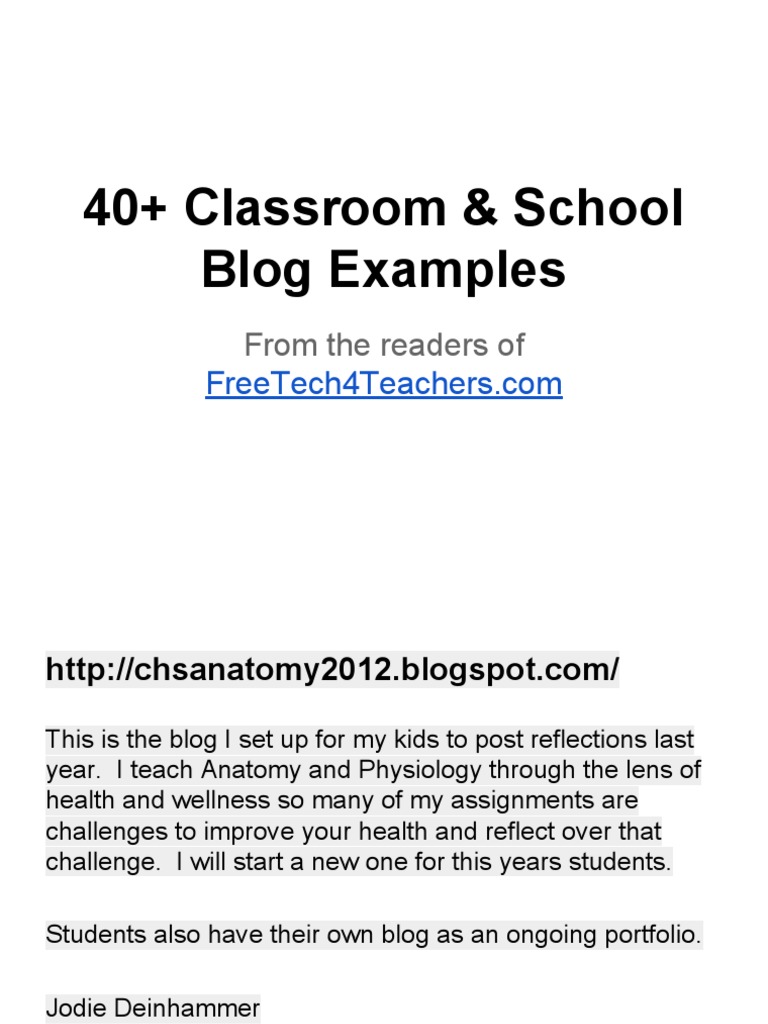 Classroom Blog Examples | PDF | Blog | Homework