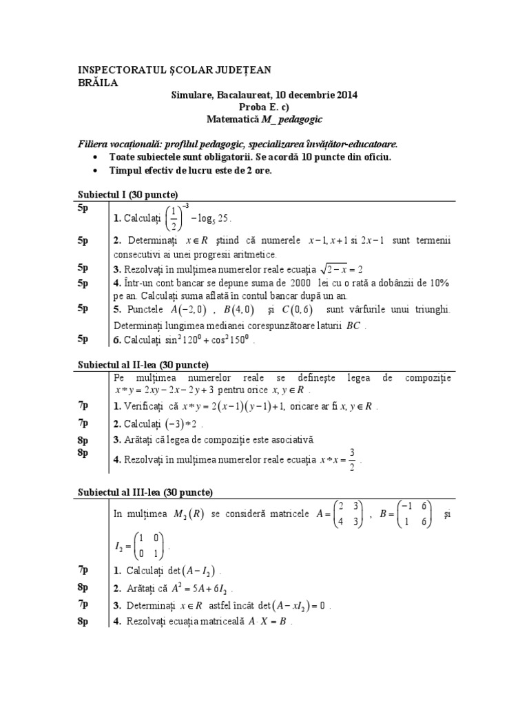 Subiect Mate Pedagogic | PDF