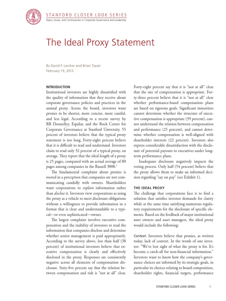 The Ideal Proxy Statement | PDF | Board Of Directors | Executive ...