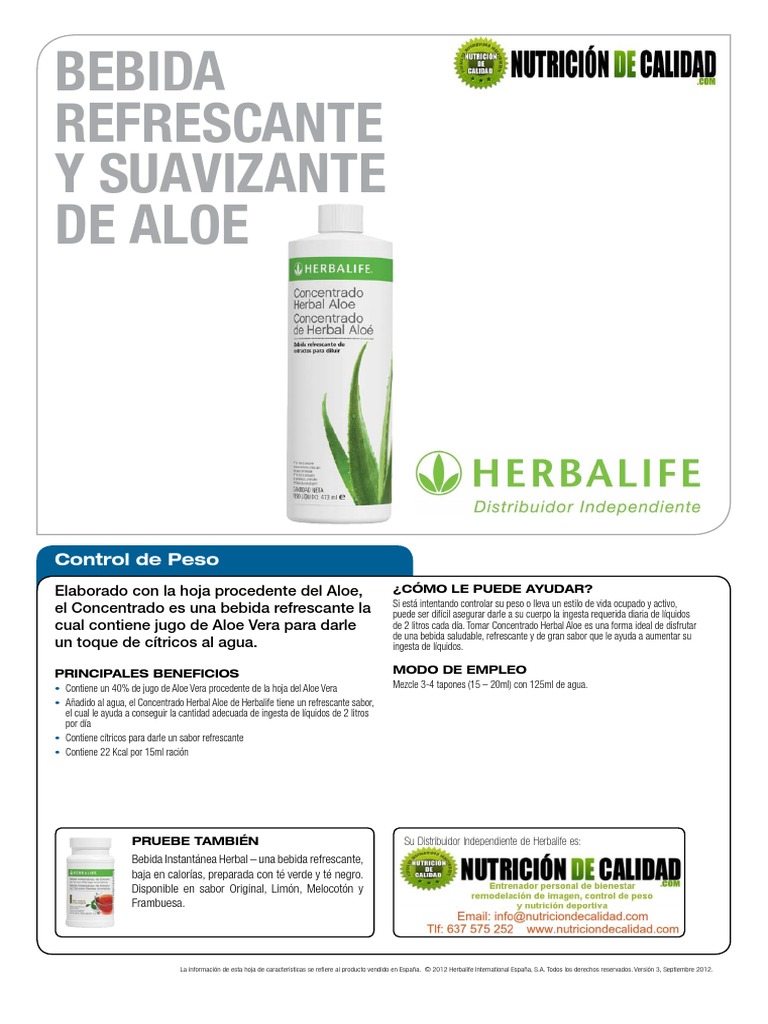 Caracteristicas Aloe Vera Concentrado Herbalife [1] Bebida Agua