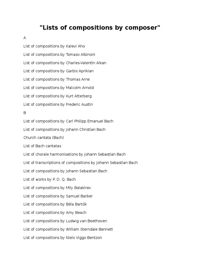 Classical Composers Alphabetically